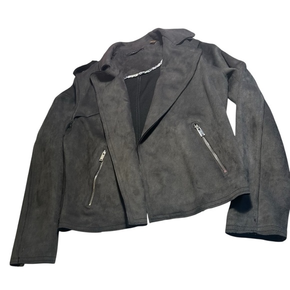Tahari Carbon Sky Open Front Cropped Faux Suede Jacket Sz SP - Picture 7 of 10